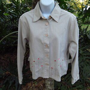 Christopher and Banks Medium Jacket Shirt Floral Embroidery button front